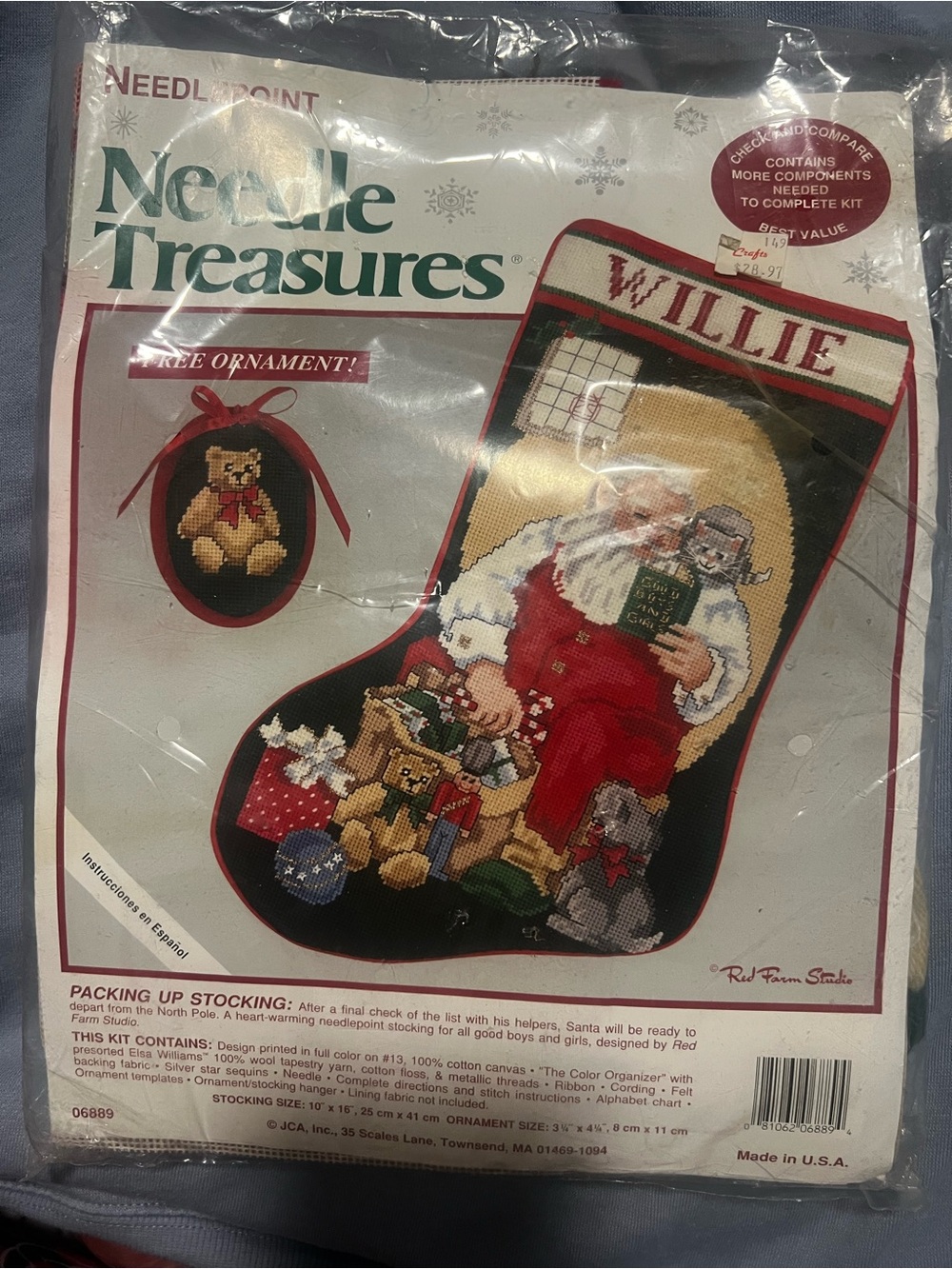 NOS Vintage Needle Treasures Santa Stocking Needlepoint Kit - Red & Black